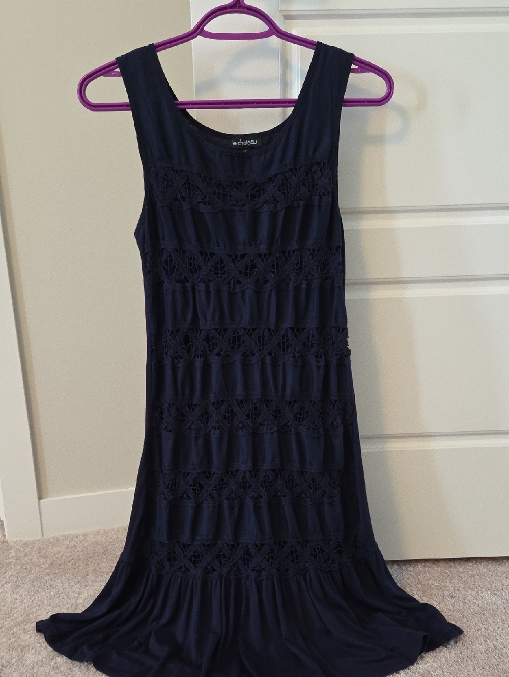 le chateau Navy Crochet Sleeveless Dress